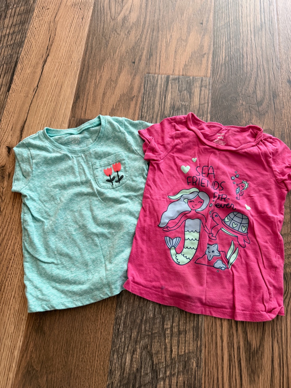 Kids Short Sleeve Tops Bundle  - Teal & Pink Chest Pocket and Mermaid Print